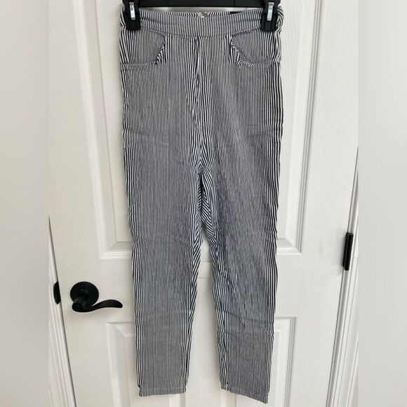 Collectif Pants - Collectif Navy White Vertical Stripe Skinny High Waist Pants Women’s Size XS